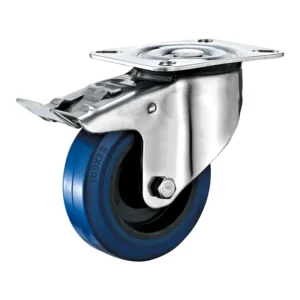 100mm Euro Type Stainless Steel Elastic Rubber Caster with Total Lock Brakes