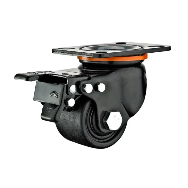60mm Heavy Duty Low Profile Caster with Nylon Wheel & Brake