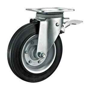 Heavy-Duty 8" Rubber Caster Wheels for Trash Bins – 220kg Capacity, Zinc-Plated Steel Core