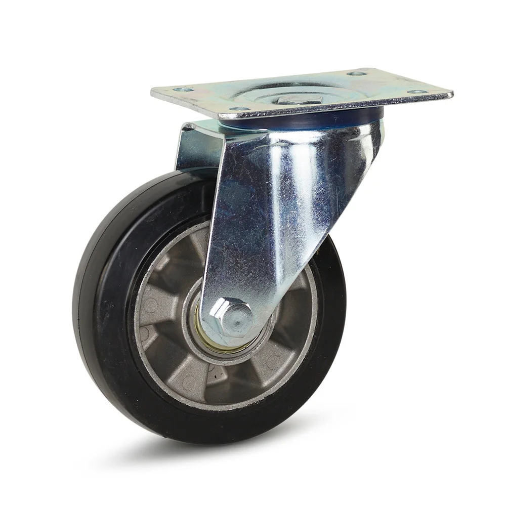 Black elastic rubber swivel castor with top plate - 150mm - 330kg