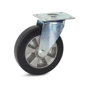 Black elastic rubber swivel castor with top plate - 200mm - 450kg