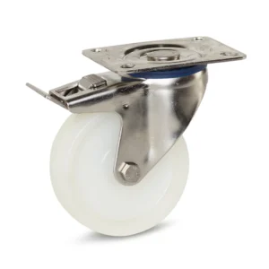 Nylon stainless steel swivel castor braked with top plate - 100mm - 180kg