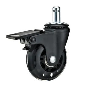 3-Inch Transparent Polyurethane Office Chair Wheels with Brakes - 11x22mm Grip Pin Stem