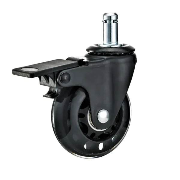 3-Inch Transparent Polyurethane Office Chair Wheels with Brakes - 11x22mm Grip Pin Stem