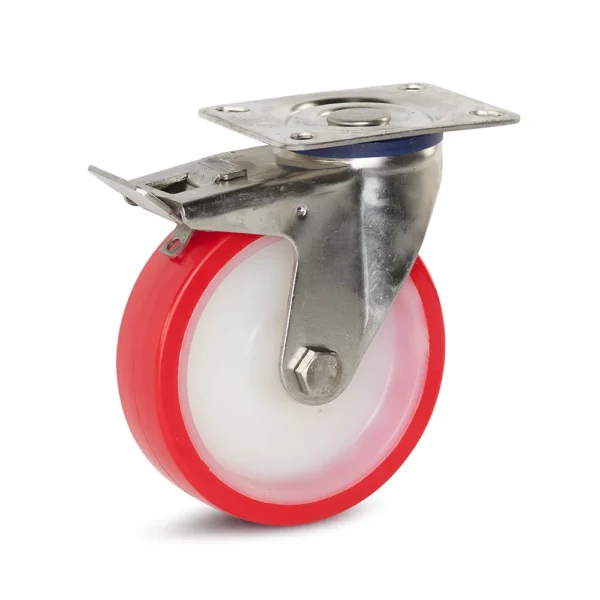 125mm Euro Type Stainless Steel Polyurethane Swivel Castor with Total Lock Brakes