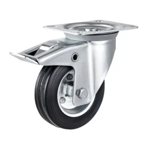 6-Inch European Industrial Caster with Pressed Steel Core Rubber Wheel and Brake