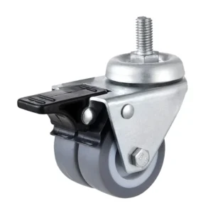 Threaded stem Twin Wheel Casters Industrial Trolley Dual Rubber wheel with Brake