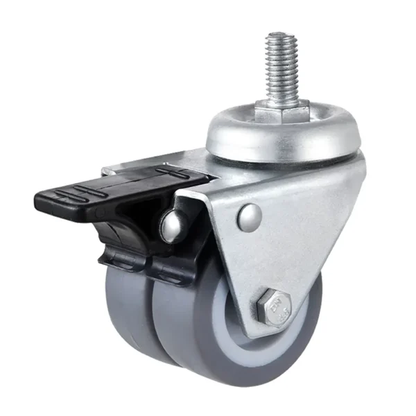 Threaded stem Twin Wheel Casters Industrial Trolley Dual Rubber wheel with Brake