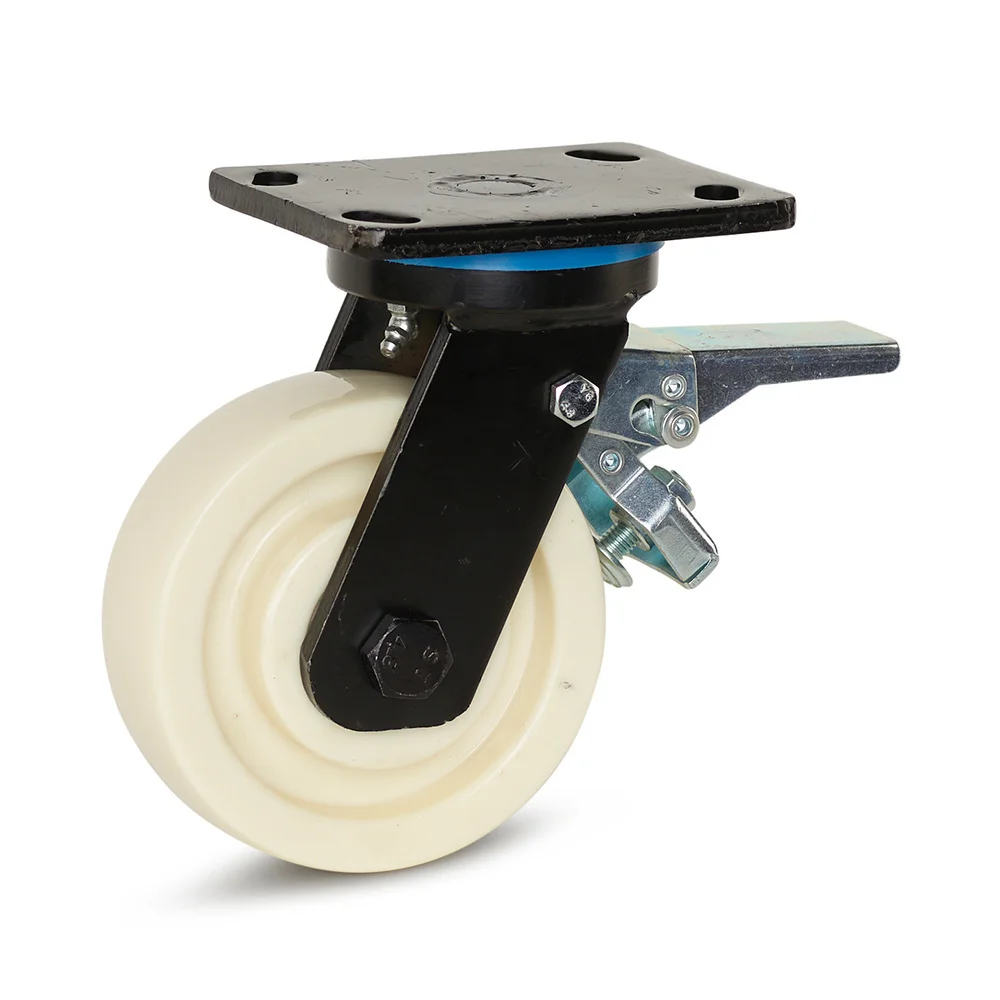 Nylon extra heavy duty swivel castor braked with top plate - 150mm - 1,000kg