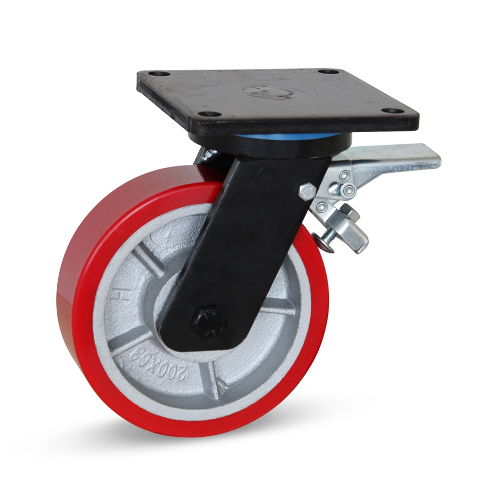 Extra wide dual wheel super heavy duty casters with thick polyurethane tread for heavy machinery moving