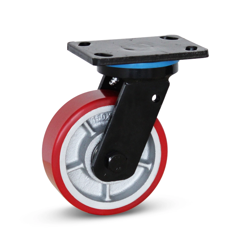 PU extra heavy duty swivel castor with top plate - 150mm - 1000kg