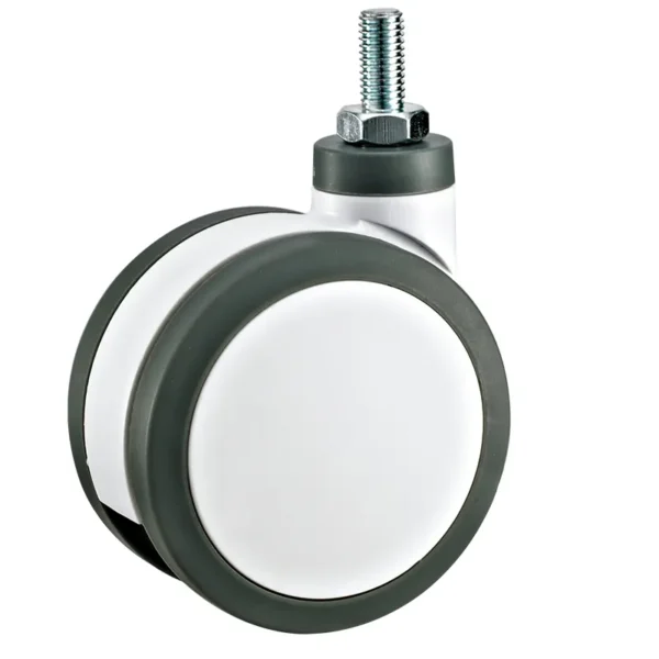 100mm PU Dual Wheel Swivel Medical Caster with Threaded Stem