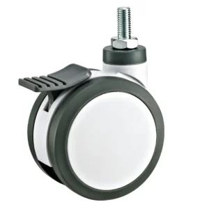 100mm PU Medical Swivel Caster with Brake, Threaded Stem M20x25