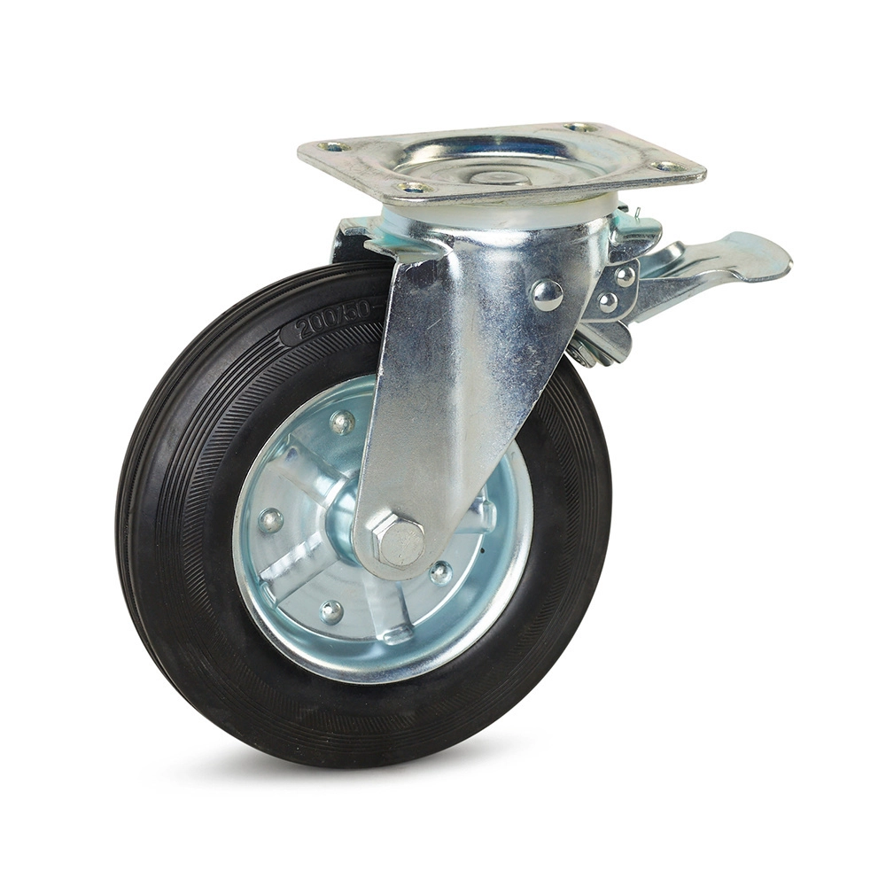 Waste container swivel castor braked with top plate - 200mm - 240kg