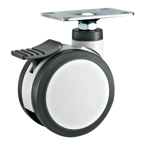 75mm PU Medical Twin Wheel Caster with Brake, Swivel Top Plate