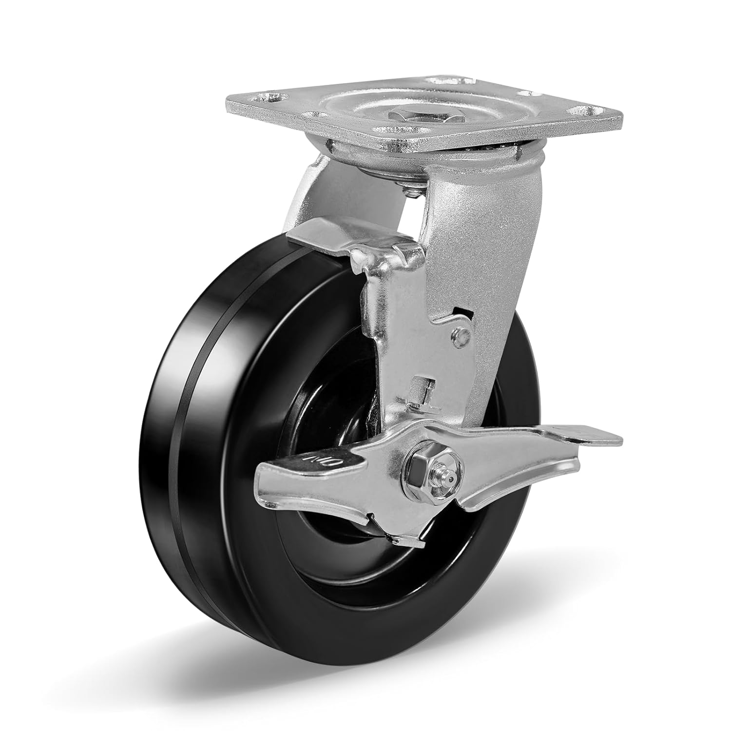 Heavy Duty Industrial Casters, Swivel w/Top Lock Brake, Black Non-Marking Phenolic Wheel
